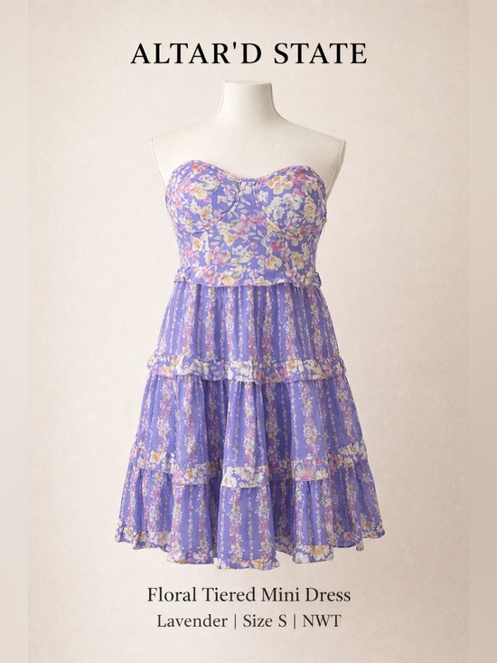 Altar'd State Dresses & Skirts - Altar'd State Lavender Floral Tiered Mini Dress Strapless NWT Size S